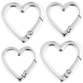HINZIC 4pcs Heart Shaped Keychain Clip, Zinc Alloy Heavy Duty Heart Keychain Clip, Spring Snap Clasp Hook for Camping Hiking Fishing Traveling- Silver
