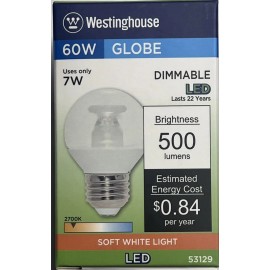 Westinghouse G16.5 7w Dimmable Led 60w Equivalent Medium Base Light Bulb