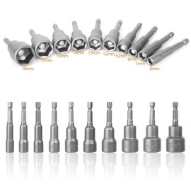 10 Pcs Magnetic Hexagon Socket CTDMJ 6-19mm Hex Shank Magnetic Nut Setter Driver, Hex Drill Bits,1/4 Inch Magnetic Drill Bit Set, Hex Socket Spanner Adapter Used to Electric Screwdriver Handle Tools
