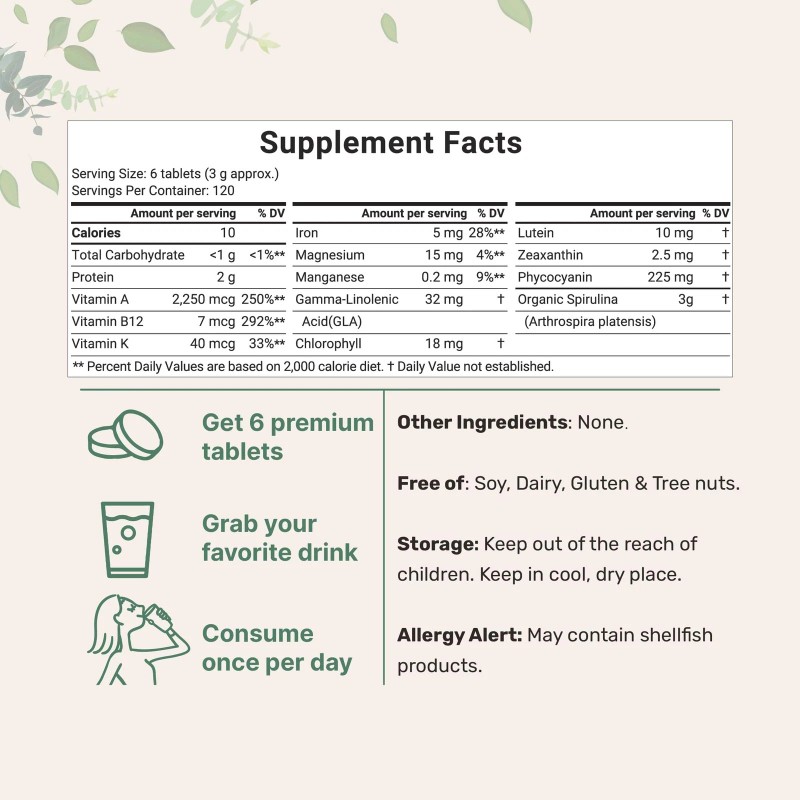 Micro Ingredients Organic Spirulina Supplement, 3000Mg Per Serving, 72