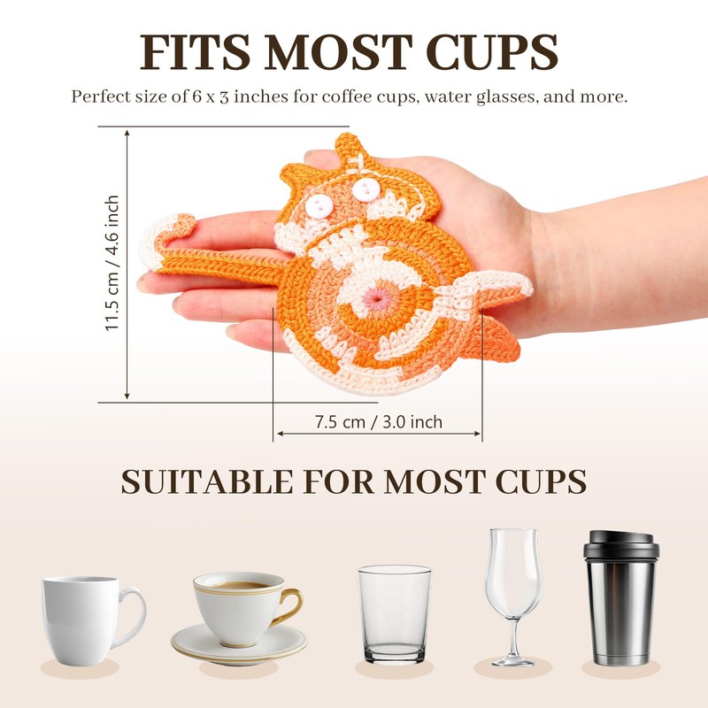 Yinsun Cat Coasters for Drinks 3 PCS Set, Cute Knitted