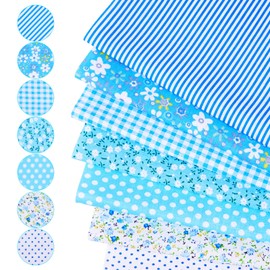 Magibeads Floral Fat Quarters Sewing FabricsBlue Flower Cotton Fabric Bundles 10" x 10" Quilted Fabric Set 7Pcs for DIY Quilting Patchwork Handmade Crafting Party Decor Scrapbooking Cloth