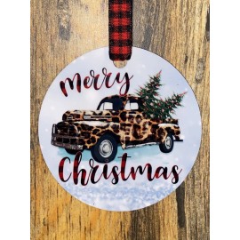 Handmade Leopard Truck christmas ornament