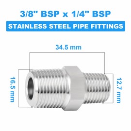 ERGAOBOY 2 Pcs 3/8" x 1/4" BSP Male Cold Head Male Reduction Hex Fittings, Stainless Steel 304 Pipe Fittings