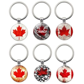 6Packs Canada Maple Leaf Keychain Souvenir - Canadian Key Chains Keyring Key ring Bulk (Style B, 6)