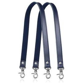 Allzedream Genuine Leather Purse Strap Sewing Canvas Replacement Handbag Shoulder Bag 2 Pcs (Navy, Silver Hardware)