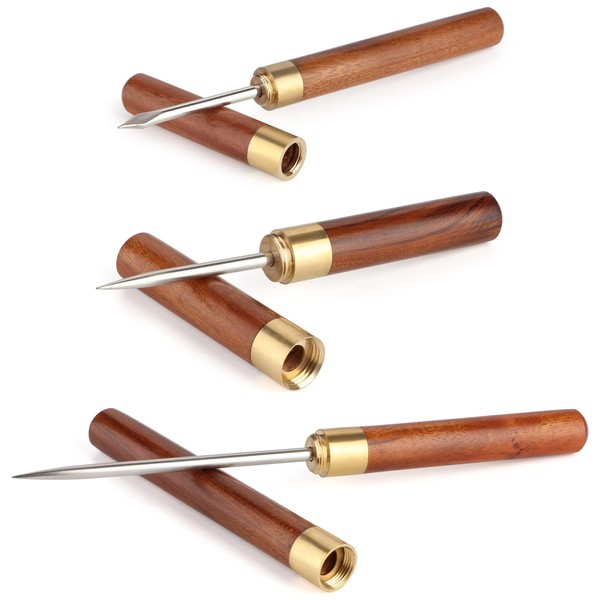 Ice Picks, Set of 3 Sizes, Stainless Steel, Wooden Handle,