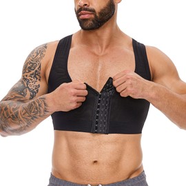 MISS MOLY Mens Gynecomastia Compression Corset Chest Binder Slimming Vest Tank Top Shapewear Undershirt Black XL
