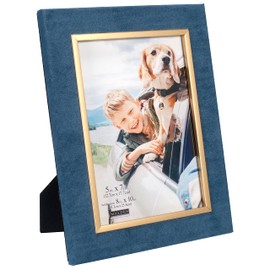 Malden International Designs 5x7 Teal Suede Picture Frame Quality PS Moulding Gold, Blue