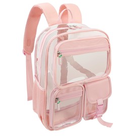 Vangue Clear Backpack Stadium Approved Heavy Duty Clear Bookbag with Padded Straps for Sport Events, Pink, Large, Clear Backpack
