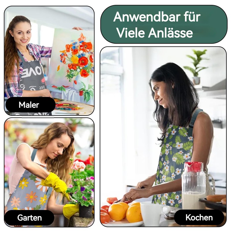 Tczecoo Pack of 4 Flower Aprons with Pocket, Kitchen Aprons