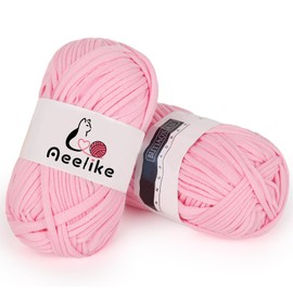 Aeelike Tshirt Yarn, 2 x 100g Chunky Elastic Fabric Cloth Knitting T Shirt Yarn for Crocheting Bags Baskets and DIY Crafts, Easy T-Shirt Wool Yarn Knitting for Beginners(Pink)