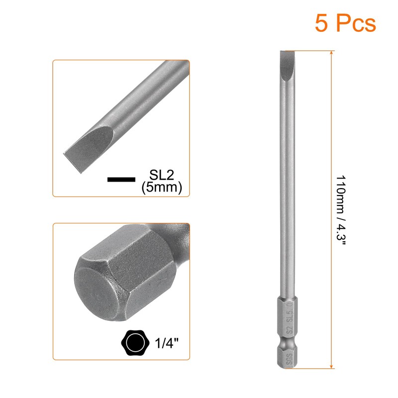 sourcing map 5pcs SL5 Magnetic Slotted Screwdriver Bits 5mm S2