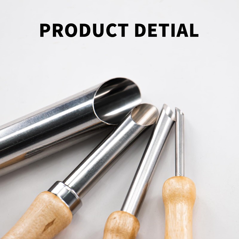 4 Pack Stainless Steel Circular Clay Hole Cutters, Wooden Handle