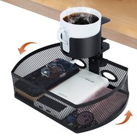 MASTLU Under Desk Organizer,Cup Holder,Table Management Tray, Swivel Pencil Drawer, Office No Drill Steel Organizers,360 Spin Hidden Storage Box with Sturdy C-Clamp,Easy Install (Black)