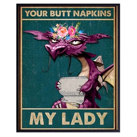 Butt Napkins - Gothic Bathroom Decor for Women - Dragon Decorations - Funny Bathroom Wall Art - Toilet Paper Wall Art - Restroom Sign - Bath Wall Decor - Goth Wall Art - Guest Bath - Powder Room Decor