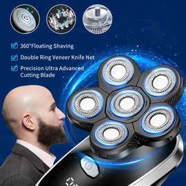 YHAYHO Head Shavers for Bald Men Rotary Electric Razor Cordless Electric Shaver Rechargeable Head Shaver Waterproof Mens Head Razor Multifunctional Shaving Grooming Kit for Balder (Black)