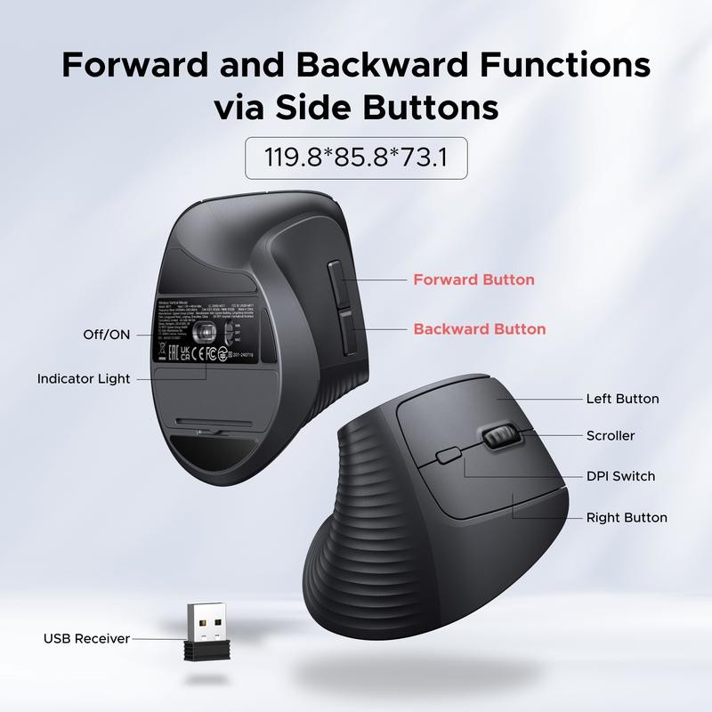 UGREEN Vertical Mouse Bluetooth 5.0 & 2.4G Wireless Ergonomic Mouse