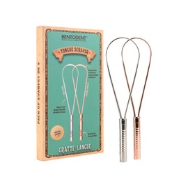 BENTODENT Tongue Scraper for Adults & Kids, Silver & Rose Gold, 100% Stainless Steel, Rust-Free with Ergonomic Grip, 2-Pack with Travel Case, Reduce Bad Breath, Tongue Scrubber/Tongue Cleaner
