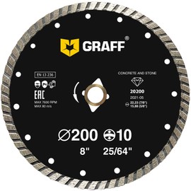 GRAFF 8 Inch Diamond Blade for Angle Grinder - Diamond Cutting Wheel for Cutting Stone, Marble, Granite, Brick, Masonry, Paving Flag, Concrete - Turbo Diamond Saw Blades - 200 mm