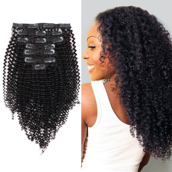 ABH AmazingBeauty Hair 8A 100 Remy 3C and 4A Kinkys Curly Clip in Human Hair Extensions, Real Thick, Double Weft, Natural Color 120 gram 14 Inch for Bantu Knotted, Twisted Out