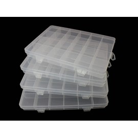 JESEP YONG 4-Pack Plastic Organizer Box, 24 Grids, Clear Storage Container, Jewelry Box with Fixed Dividers, for Beads, Art, DIY Crafts, Jewelry, Fishing Tackles, 7.5'' x 5.2'' x 0.83''