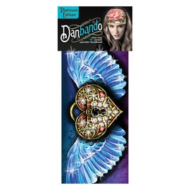Danbando Headband Head Wrap Bandanna Blue Heart Wings Locked in Love Rhinestones 4 Way Stretch Sweatband