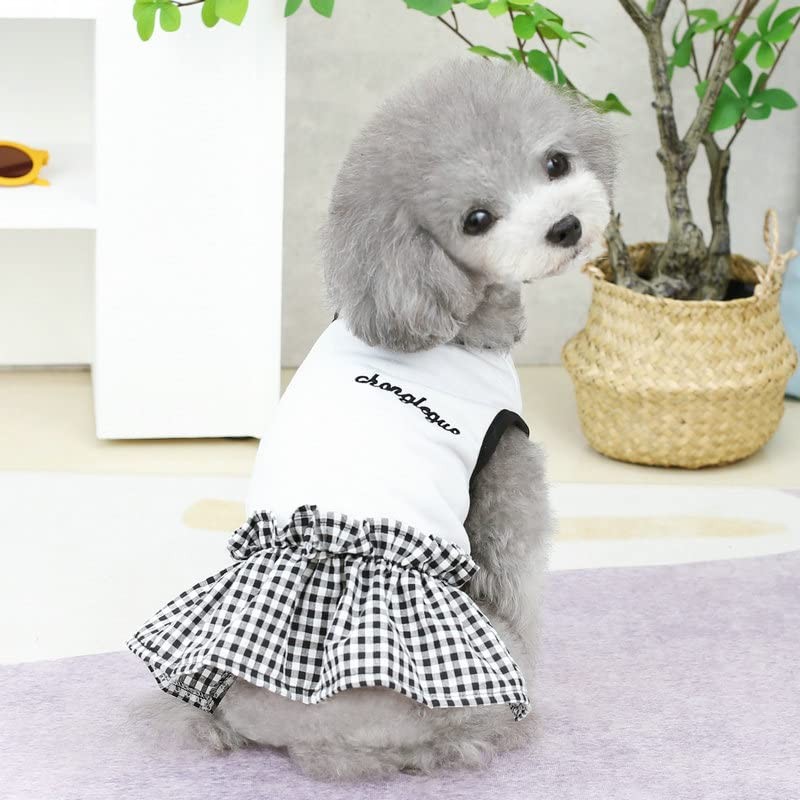 Timoya 犬服 ワンピース 春夏 お姫様 ドレス スカート 可愛い チェック柄 袖なし