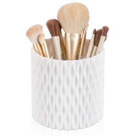 Anyoifax Makeup Brush Holder Organizer 360°Rotating Make Up Brushes Container for Vanity, Spinning Cosmetics Storage Cup, Ripple White