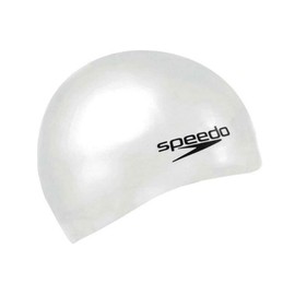 Speedo Unisex Flat Silicon Swim Cap | Hair Protect, White, One Size