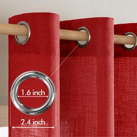 MIULEE Red Linen Curtains 96 Inches Long 2 Panels Set for Bedroom Living Room, Soft Thick Linen Textured Window Drapes Semi Sheer Light Filtering Grommet Burlap Look Christmas Decor