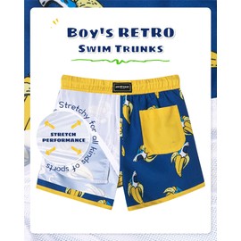 SURF CUZ Boys Swim Trunks Retro Toddler Boy Swimsuit Shorts Quick Dry Swimming Trunks Bathing Suit 17 Banana Sharks 7