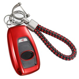 Coverforkey for Subaru Key Fob Cover with Upgraded Anti-Lost Metal Braided Rope Keychain, Exquisite Soft Case for WRX BRZ Ascent Crosstrek Forester Impreza Legacy (Red, A)