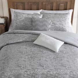 TAHARI Home - Queen Size Comforter, 5-Piece Jacquard Bedding Set with Matching Shams & Decorative Pillows (Lauren Collection, Grey)