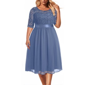 Dusty Blue Plus Size Dress Women Mother Bride Groom Bridesmaid Wedding Guest Semi Formal Cocktail Lace Midi Dresses 2025