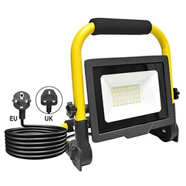 Willpower Portable LED Construction Spotlight 30 W 3000 LM LED Work Spotlight with Plug Folding Bracket LED Headlight 6000 K White IP66 Waterproof LED Spotlight Floodlight for Workshop Construction