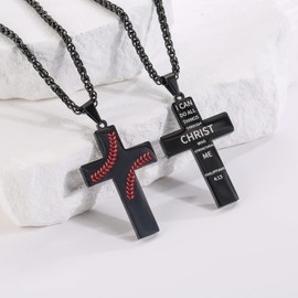 Zocomi Cross Necklace for Men Baseball Pendant Chain Black Stainless Steel Religious Christian Baptism First Communion Confirmation Philippians 4 13 Jewelry Gift Christmas