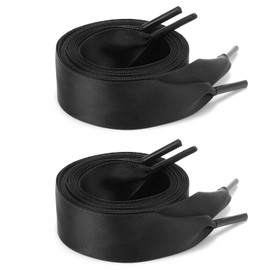 ZOOEASS 2 Pairs 47.24" Satin Ribbon Shoelaces 0.78" Wide Solid Flat Silk Shoe Laces for Sneakers Boots Women(2P-Black)