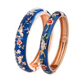 UJOY Colors Handcraft Jewelry Cloisonne Bracelet Enamel Bird Spring Hinged Womens Bangles Gifts Box 55C49-55A87 Navy Blue