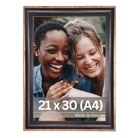 VictoR Vintage Picture Frame Pablo Black Gold 21 x 30 cm (A4) - Strip 35 x 25 mm - Shatterproof Acrylic Glass - Elegant Photo Frame A4