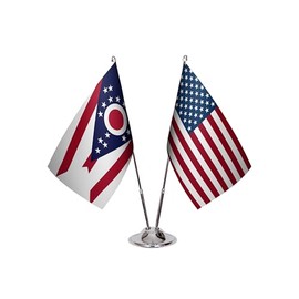 American & State Flag Desk Set – 6 x 9” Premium Satin Table Flags with Heavy Chrome Stand, Non-Tip Base – USA & State Mini Flags for Office or Decor (Ohio)