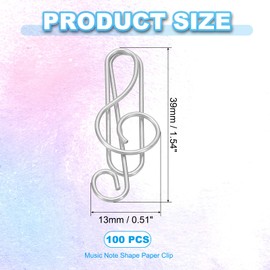 PATIKIL Cute Paper Clip, 100Pcs Music Note Shape Paper Clip Metal Funny Bookmarks Planner Clips Clamp for Home Office Supplies Desk File Organization Wedding Decoration, Silver