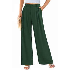 PRETTYGARDEN Wide Leg Pants for Women Trendy 2025 Fall High Waisted Business Casual Outfits Work Pant Trousers (Dark Green,Small)
