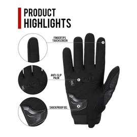 BORLENI Guantes de Moto Transpirables Verano Off-Road Racing Guantes de Moto de Cuero con Nudillos Completos Protección Almohadilla Pantalla Táctil Ergonómicos.