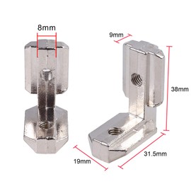 Justech 20 x T Slot T-Nut 90° L-Shape Zinc Alloy Profile EU-4040 Nut 8 Zinc Alloy Brackets Inner Corner Connector Inner Connection Angle Angle Corner Connector with Screws
