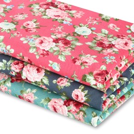 3 Pieces 3 Yards 62 Inch Wide Vintage Floral Cotton Fabric Rose Pattern Flowers Print Quilting Fabric Bundle for Quilting Sewing Crafting DIY Making