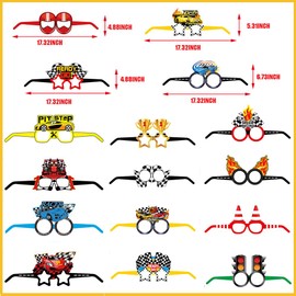 QWEPU Racing Paper Glasses Party, 16 Pieces Funny Party Photo Booth Props, Birthday Party Decorative Accessories, Racing Glasses for Girls Boys for Car Party