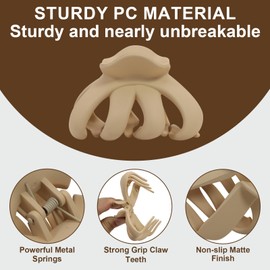 Bcautay 4PCS Flat Claw Clip for Women,Octopus Hair Claw Clips, Acrylic Large Octopus Clip for Thick Curly Long Hair, Wide Grip Hair Accessories for Women Girls for Beach Daily Party