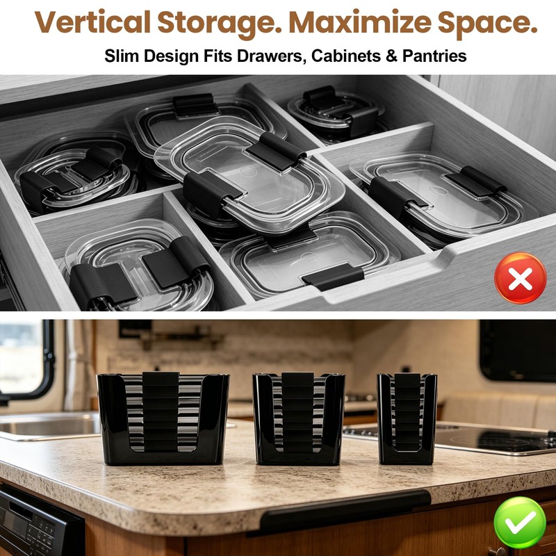 3Pcs Stackable Lids Organizer Compatible with Rubbermaid Brilliance Lids for