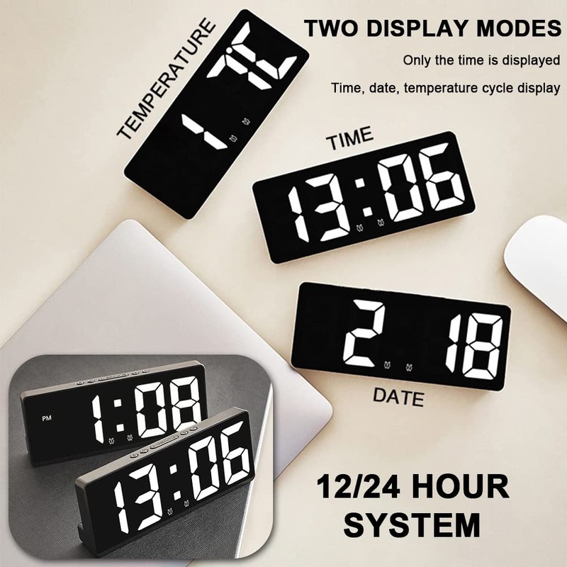 Digital Alarm Clock with Adapter, LED Clock for Bedroom, Electronic